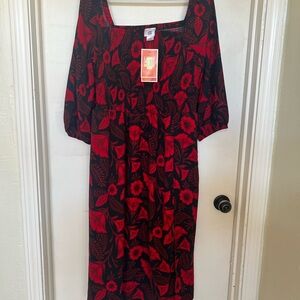 Floral Red and Black Women's Dress